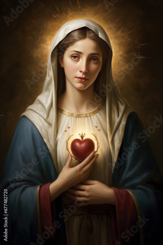 Hyperrealistic murals portraying Mary with a heart.