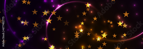 Golden stars and glowing lights abstract background. New Year and Christmas vector graphic banner design