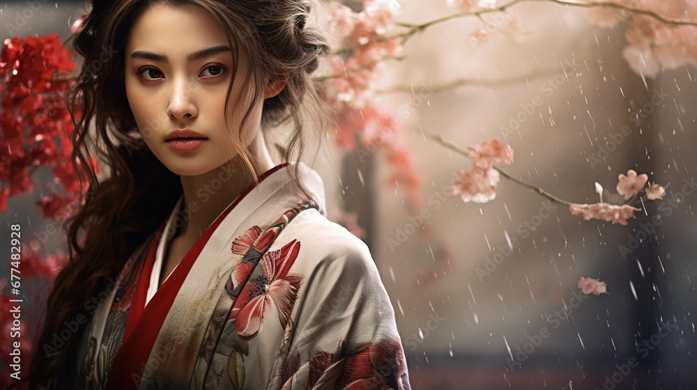 living in the traditional way. A woman in kimono living in the traditional way. A woman in kimono