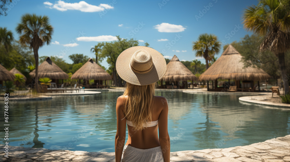 woman relaxing in the pool HD 8K wallpaper Stock Photographic Image 