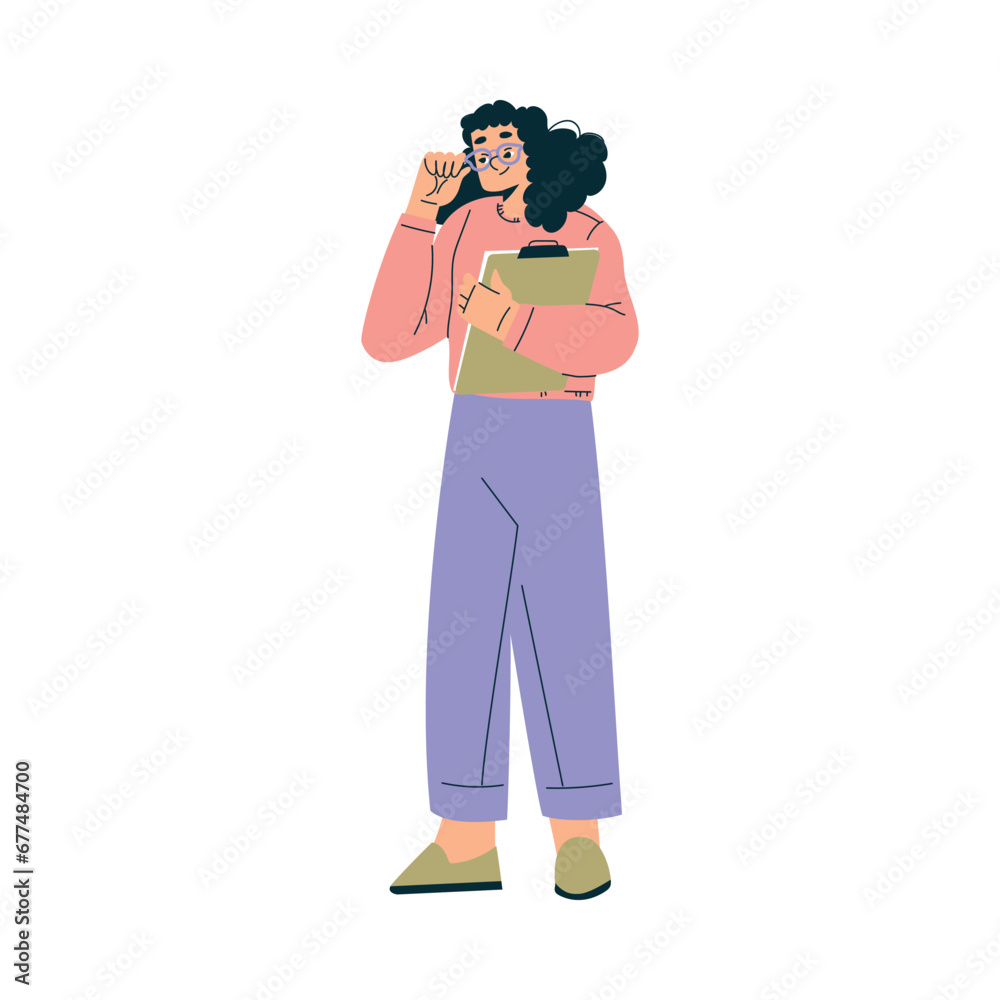 Business Concept with Woman Character Standing with Clipboard Vector Illustration Business Concept with Woman Character Standing with Clipboard Vector Illustration