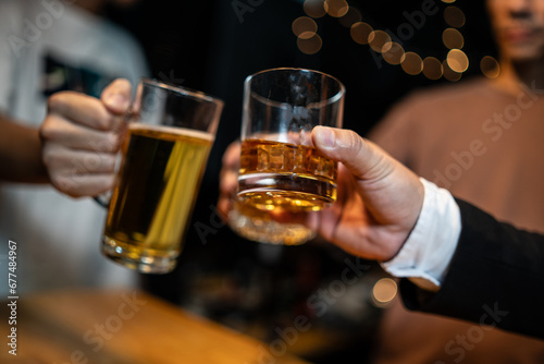 Celebrate whiskey on a friendly party in  restaurant