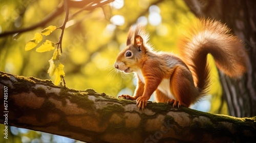 Squirrel sitting on a tree branch. Generative AI
