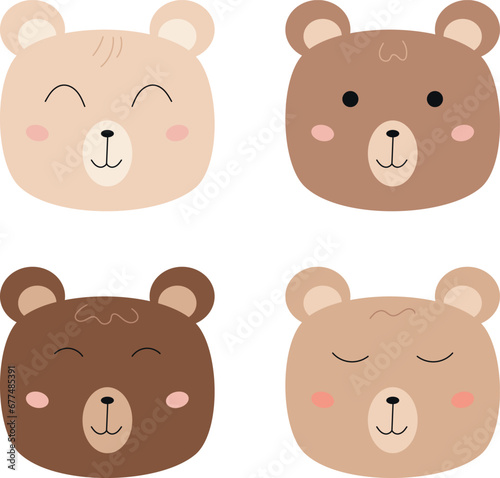 Vector cute bear faces in cartoon style