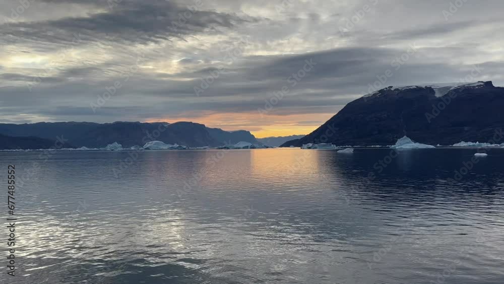 Beautiful sunrise in Harefjord in Scoresbysund, Greenland. Beautiful sunrise in Harefjord in Scoresbysund, Greenland.