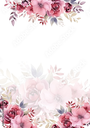 Pink and white modern background watercolor invitation with floral and flower