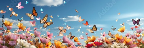 Colorful Spring Flowers Flying Air , Banner Image For Website, Background Pattern Seamless, Desktop Wallpaper