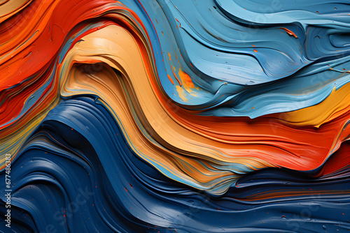Orange and blue thick wavy oil paint brush strokes photo