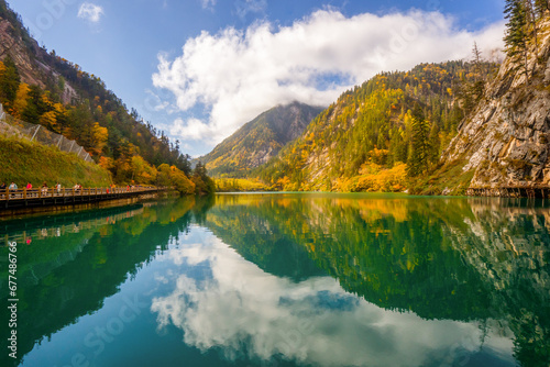 Jiuzhaigou , Unesco nature reserve and national park during autumn in Ngawa Tibetan and Qiang in Sichuan , China : 17 October 2023