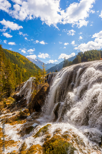 Jiuzhaigou national park and Pearl Shoal Waterfalls during autumn in Ngawa Tibetan and Qiang in Sichuan   China   17 October 2023.