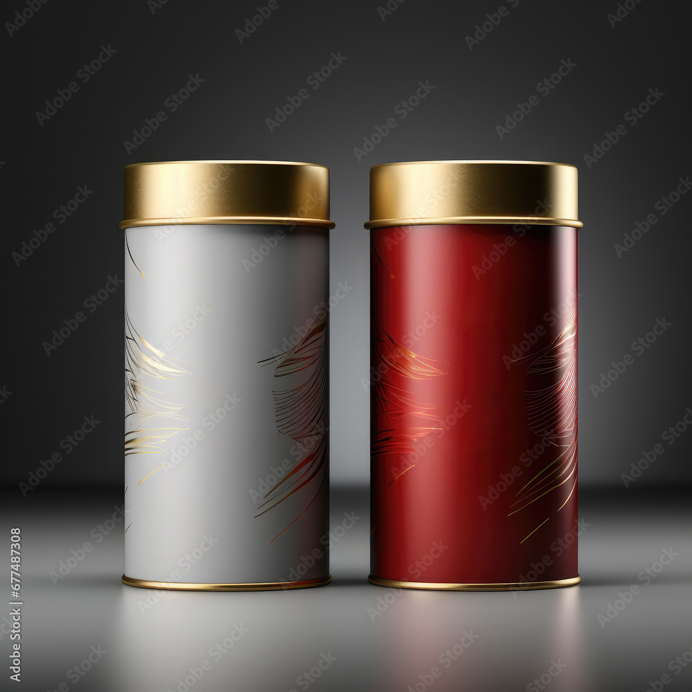 Tin can container metal. Packaging dry products cylinder boxes with caps Container for tea, spices Tin can container metal. Packaging dry products cylinder boxes with caps Container for tea, spices