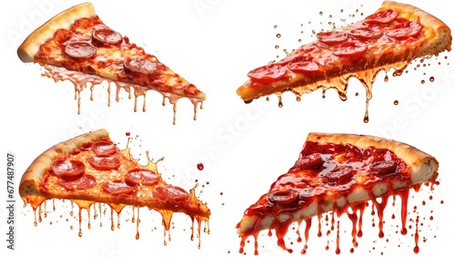 set of deliciously detailed pepperoni pizza with melting cheese, isolated on transparent background. perfect for food advertising and culinary websites photo