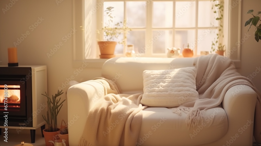 Fototapeta premium Warm & Inviting: Soft-Colored Cozy Throw Blanket