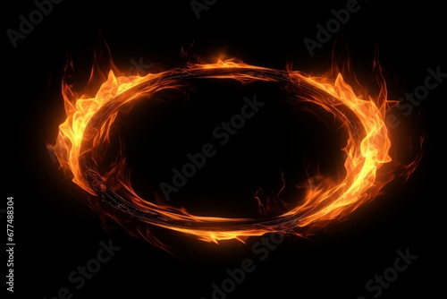 Circle fire flames effect on black background, Generative AI