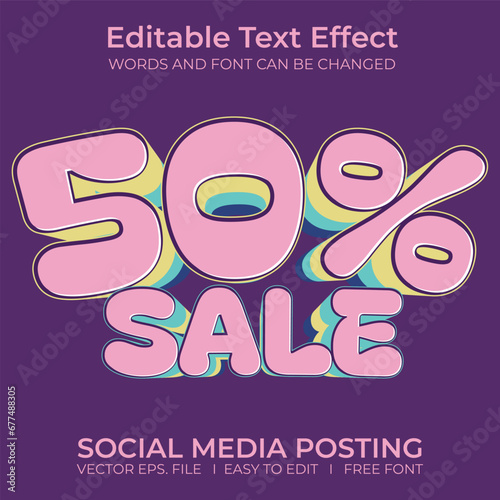 50% sale 3D editable text effect, sale banner, text for business promotion.