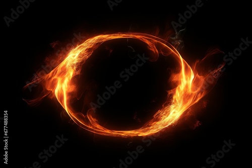 Circle fire flames effect on black background, Generative AI