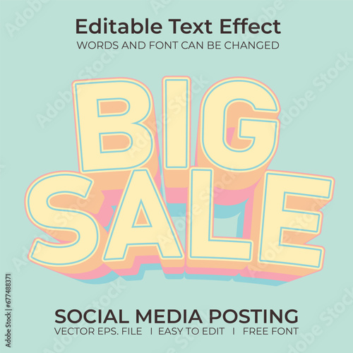 Big sale 3D editable text effect, sale banner, text for business promotion.