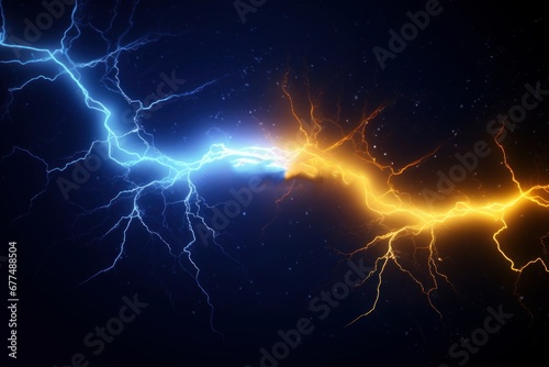 Blue and yellow lightning effect template, Generative AI