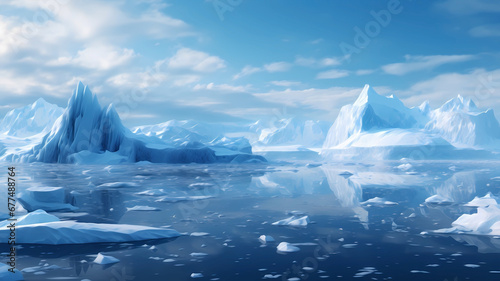 Hand-drawn beautiful illustration of iceberg scenery on the Arctic sea  © 俊后生