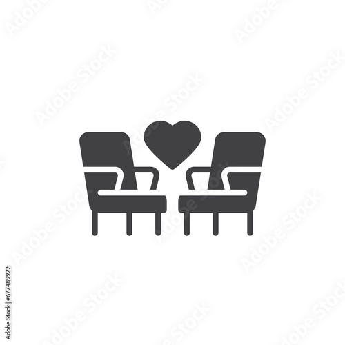 Two chairs and heart vector icon