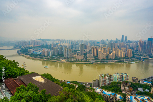 Eling Park , Panoramic view of Chongqing cityscape during early autumn in Chongqing Yuzhong District , China : 23 October 2023