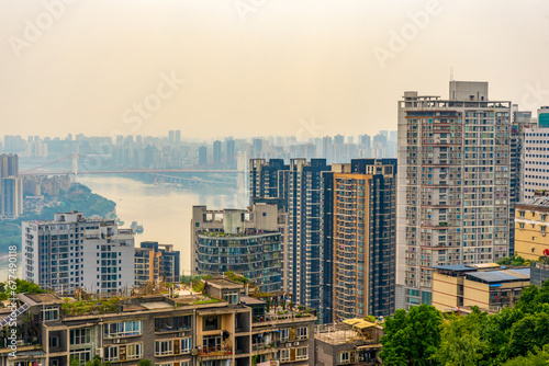 Eling Park   Panoramic view of Chongqing cityscape during early autumn in Chongqing Yuzhong District   China   23 October 2023