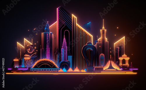 Futuristic Las Vegas Cityscape, Neon Lights
