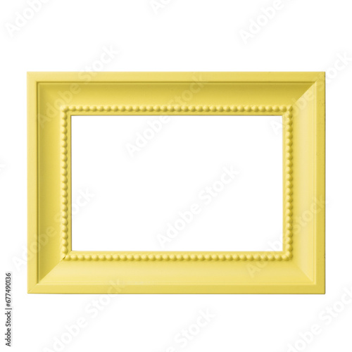 Yellow blank picture frame, realistic horizontal picture frame. Empty white picture frame, mockup template isolated on white background.