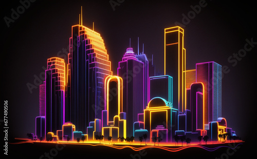 Futuristic Los Angeles Cityscape  Neon Lights   city skyline at night