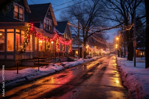 Christmas Lights: Festive holiday lights, decorations, and displays in towns and neighborhoods. - Generative AI © Sidewaypics