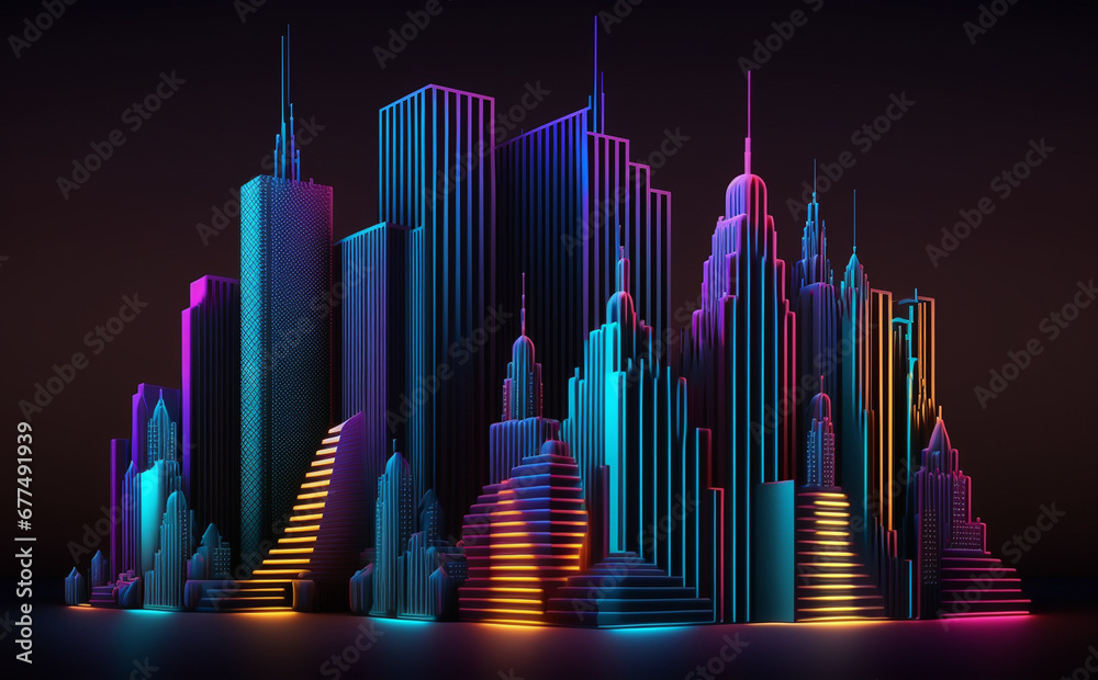 Futuristic New York Cityscape, Neon Lights, abstract city skyline