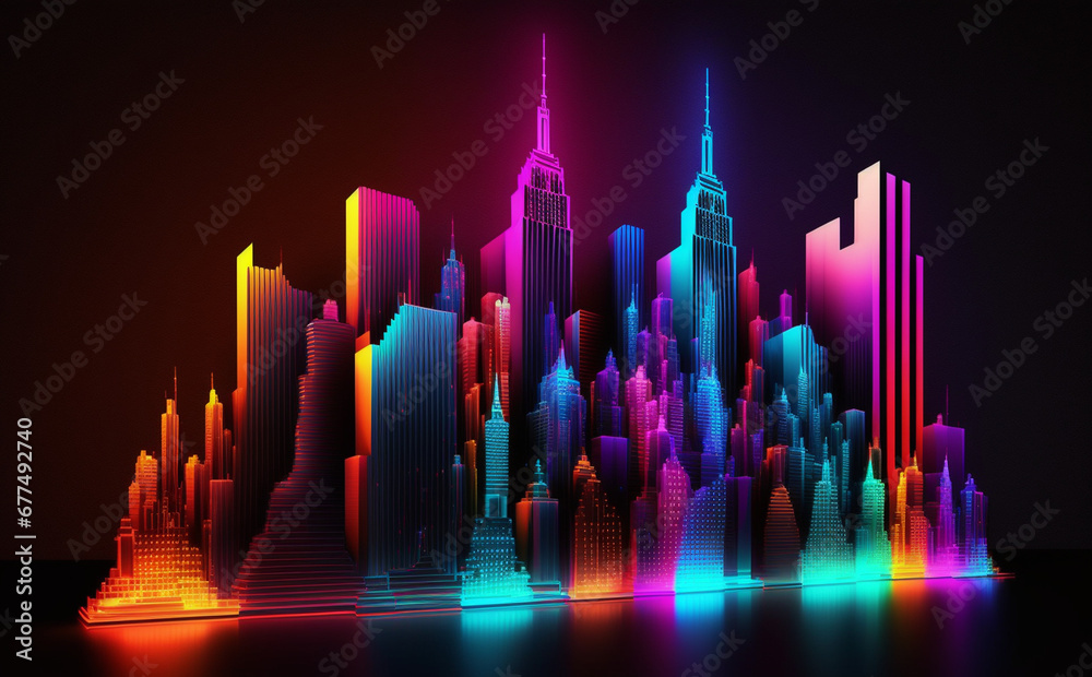 Futuristic New York Cityscape, Neon Lights, abstract background with lights