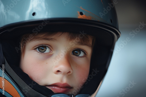 Close-up portrait of little boy wearing helmet © alisaaa