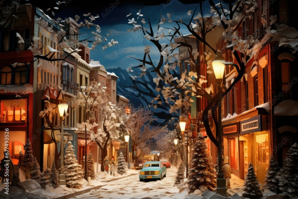 Urban Winter Scenes: Capture cityscapes with snow-covered streets, buildings, and the glow of streetlights. - Generative AI