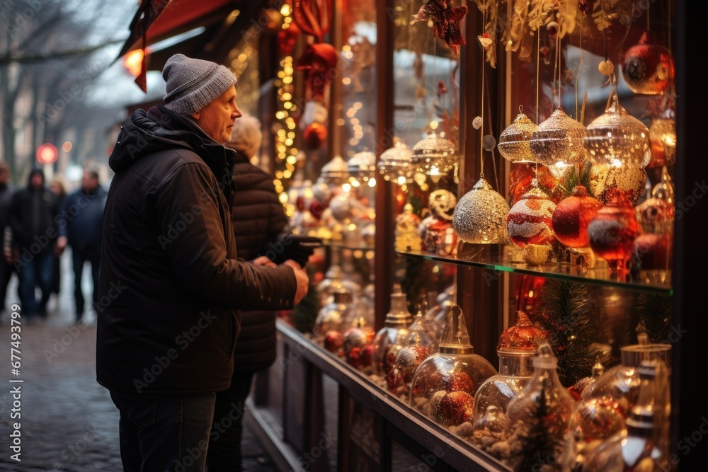 Holiday Markets: Bustling markets and fairs with festive decorations and people shopping for gifts. - Generative AI