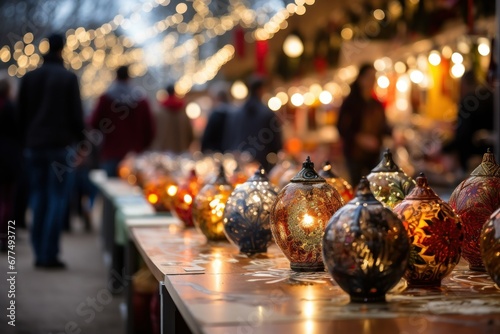 Holiday Markets  Bustling markets and fairs with festive decorations and people shopping for gifts. - Generative AI