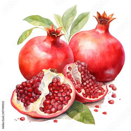 Pomegranate, Fruits, watercolor illustrations