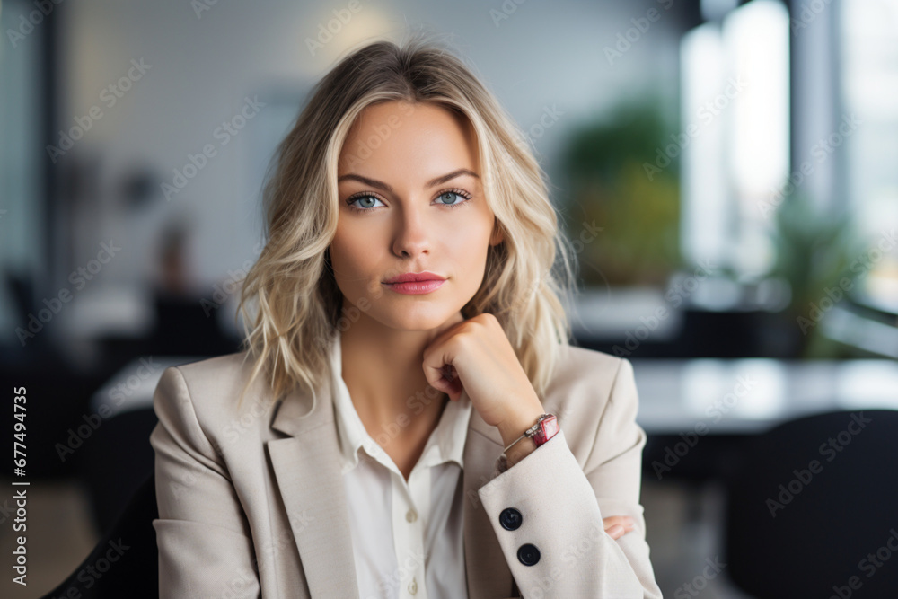 Cropped portrait of an attractive young businesswoman sitting alone in her office during the day Cropped portrait of an attractive young businesswoman sitting alone in her office during the day