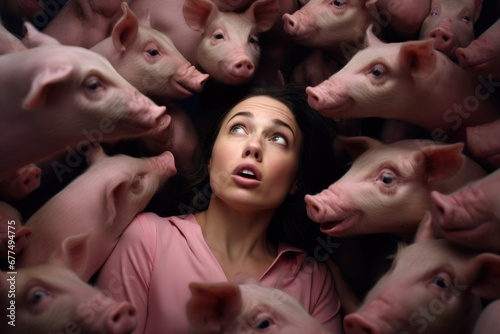 Dating disaster, woman in the middle of pigs.