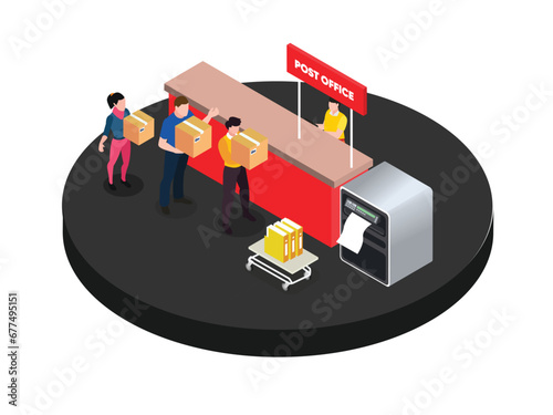 Post delivery office isometric 3d vector illustration concept for banner, website, landing page, flyer, greeting card, etc