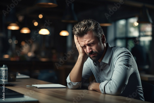Dramatic Portrait of man is having a nervous breakdown at work