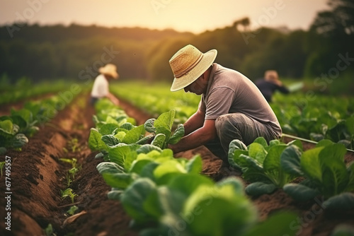 Farm worker, agriculture and field of vegetables for market, Countryside plant for farming business and organic food production, Nature, raw and garden work sustainability for agribusiness 