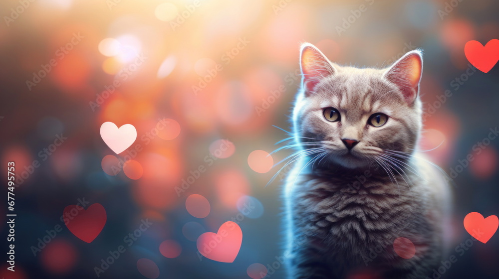 Cute cat on heart shape bokeh background Cute cat on heart shape bokeh background