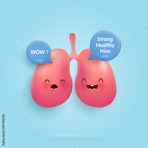 Cartoon healthy and strong lungs character concept. funny cute smiling happy lungs for medical apps and websites. vector design.