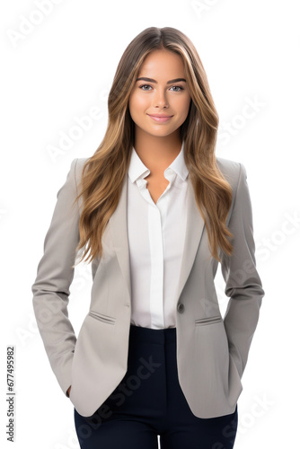 A smiling business woman isolated on transparent background.