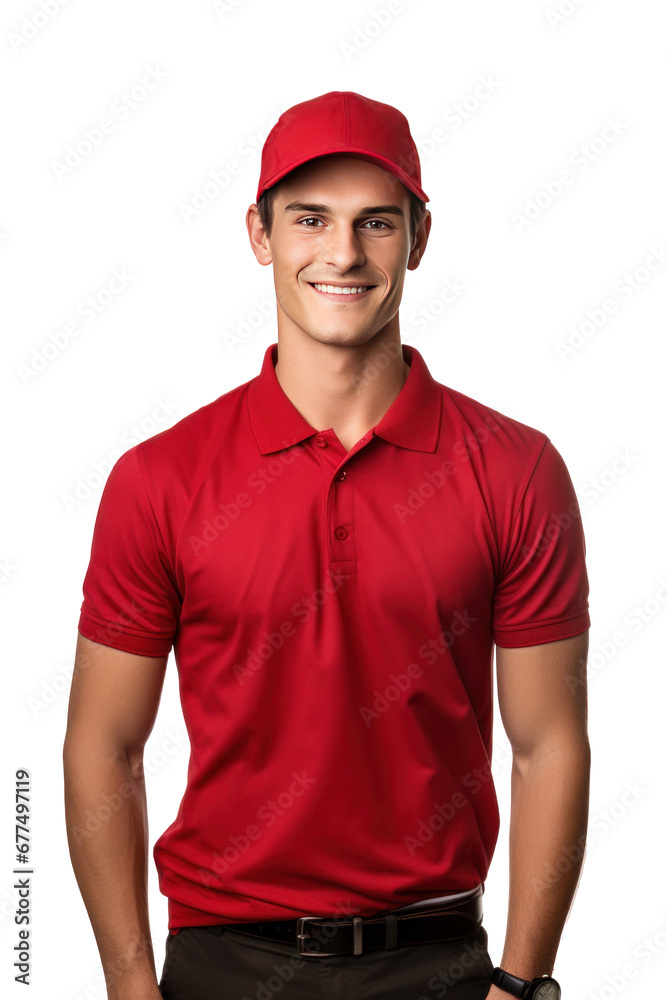 A smiling delivery man isolated on transparent background.