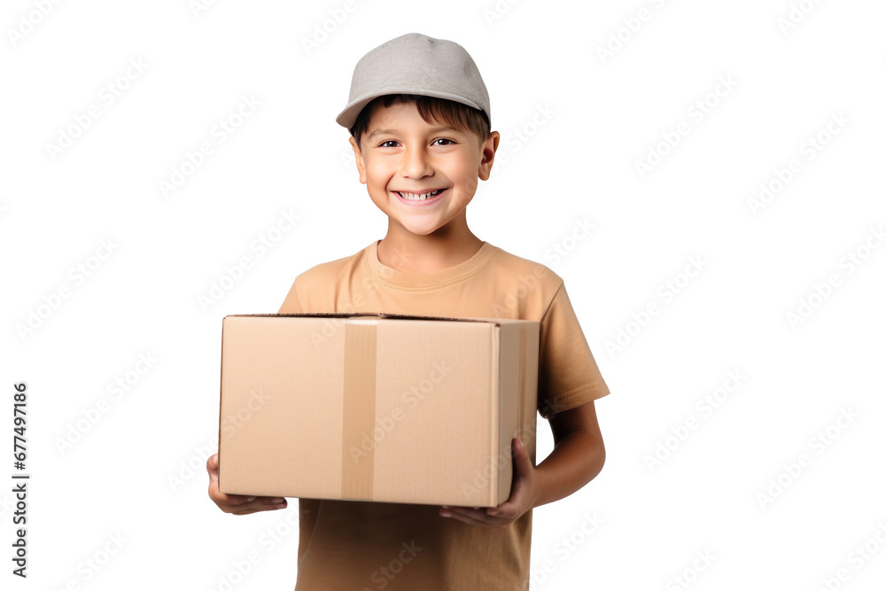A smiling delivery man holding a box isolated on transparent background. A smiling delivery man holding a box isolated on transparent background.