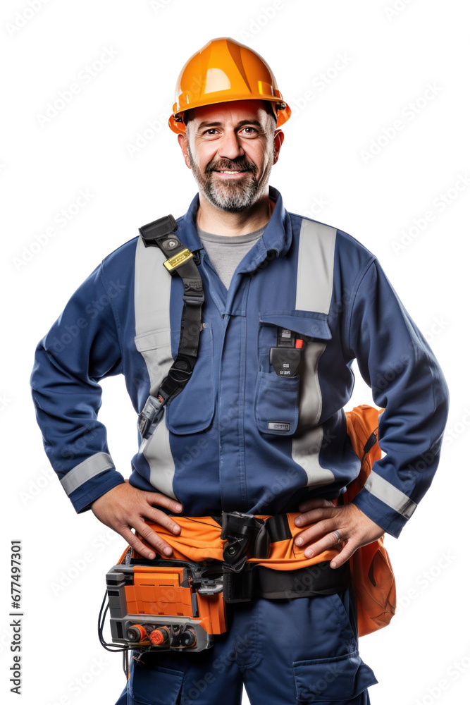 A smiling electrician isolated on transparent background. A smiling electrician isolated on transparent background.