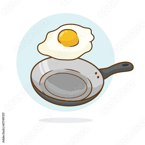 cartoon illustration of frying an omelette