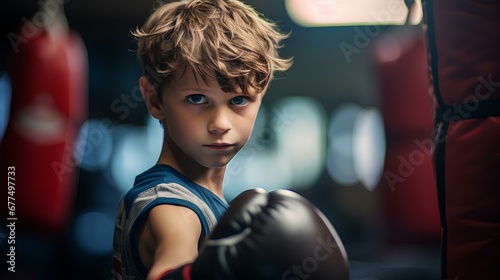 Boy boxing. a Boy boxer Portrait. generative AI © yj